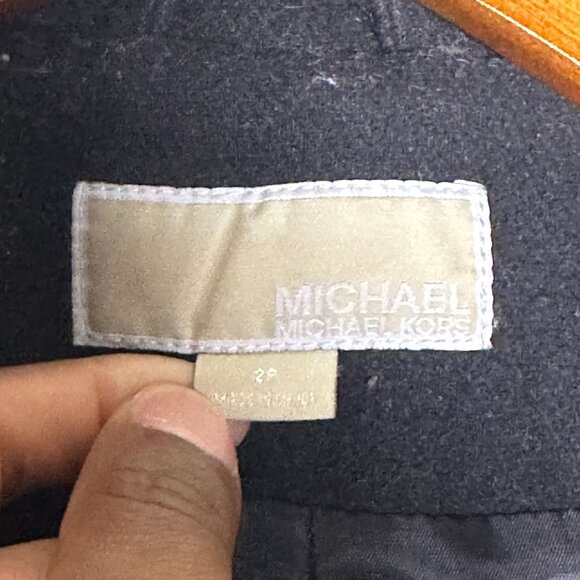 Michael Kors Wool Blend Coat Jacket Women 2P Black Full Zip Outerwear Fall Gold - Picture 4 of 16